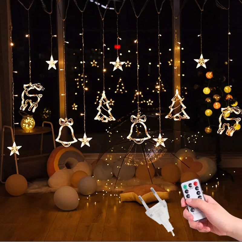 LED Star Lamp Curtain Garland Fairy String Lights Christmas Decoration Outdoor For Holiday Wedding Party 2023 New Year Decor