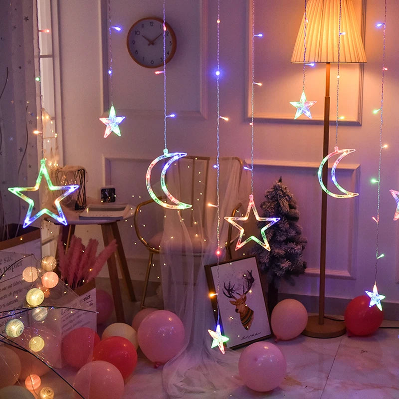 LED Star Lamp Curtain Garland Fairy String Lights Christmas Decoration Outdoor For Holiday Wedding Party 2023 New Year Decor