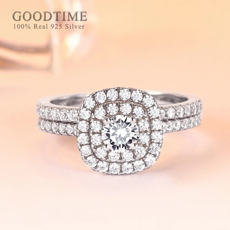 Fashion Pure 925 Sterling Silver Ring Set Zircon Engagement Wedding Band Bride Jewelry Woman Ring Gift For Valentine's Day