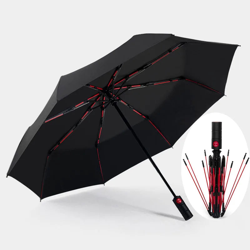 Luxury Full Automatic Business Umbrellas Men Red 8 Ribs Three Folding Male Female Umbrella Rain Women Windproof Parasol Gift