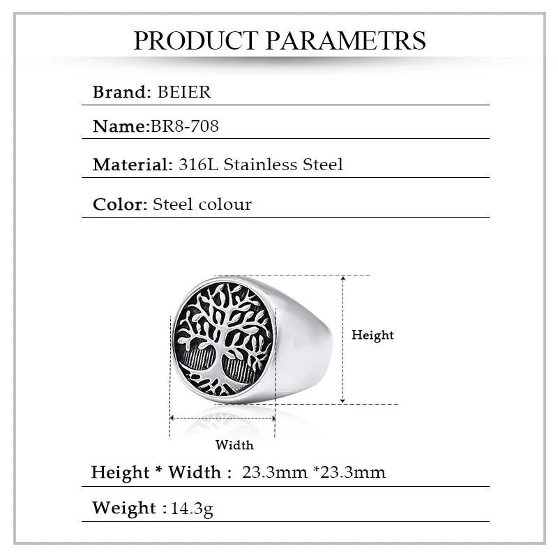 Beier 316L stainless steel Tree of life stamp men and women rings fashion viking amulet high quality jewelry LLBR8-708R