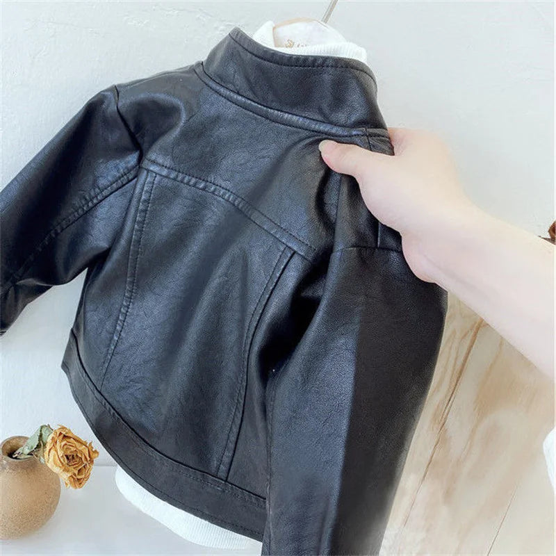 Spring Autumn Children Boys Girls leather jacketJacket 2021 New Fashion Handsome Baby Zipper Coat Kids Outerwear Leather Jacket