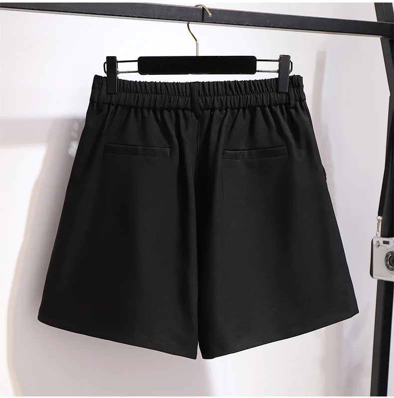 150Kg Plus Size Women's Summer Casual High-Waisted Wide-Leg Shorts 5XL 6XL 7XL 8XL 9XL Thin A-Line Shorts Black