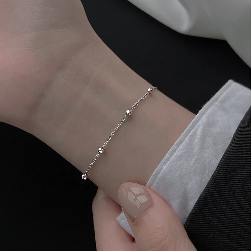 925 Sterling Silver Round Beads Bracelet Small Cute Accessories Female Simple Personality Exquisite Bracelet Student Jewelry Gif