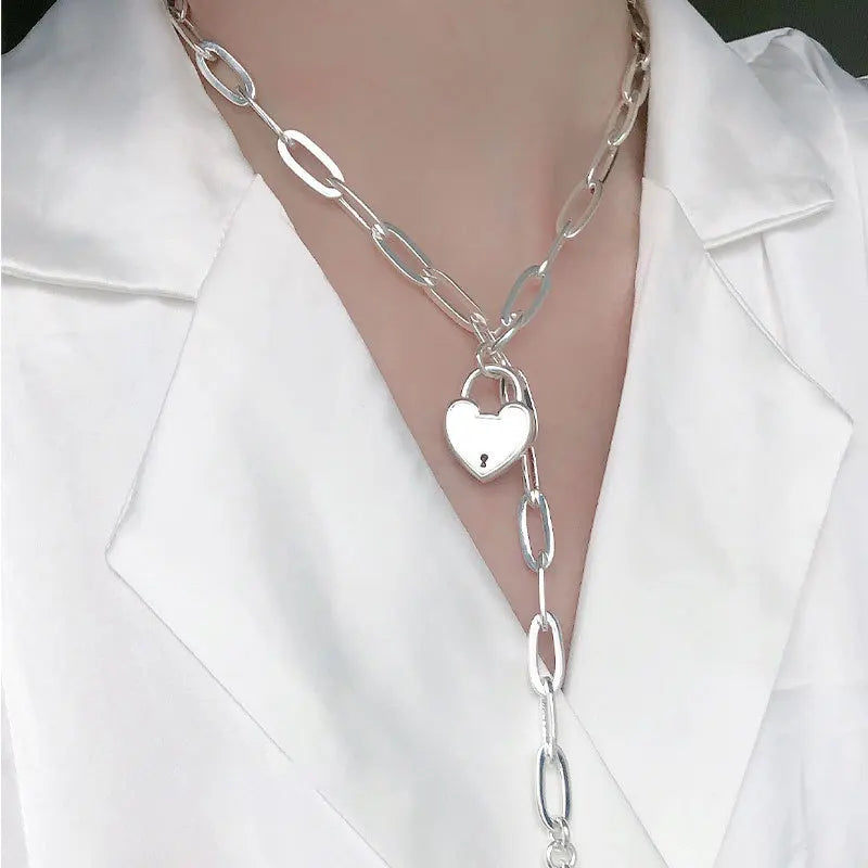 VENTFILLE  925 Sterling Silver Sweater Necklace OT Buckle Accessories New Trendy Elegant Creative LOVE Heart Design Party