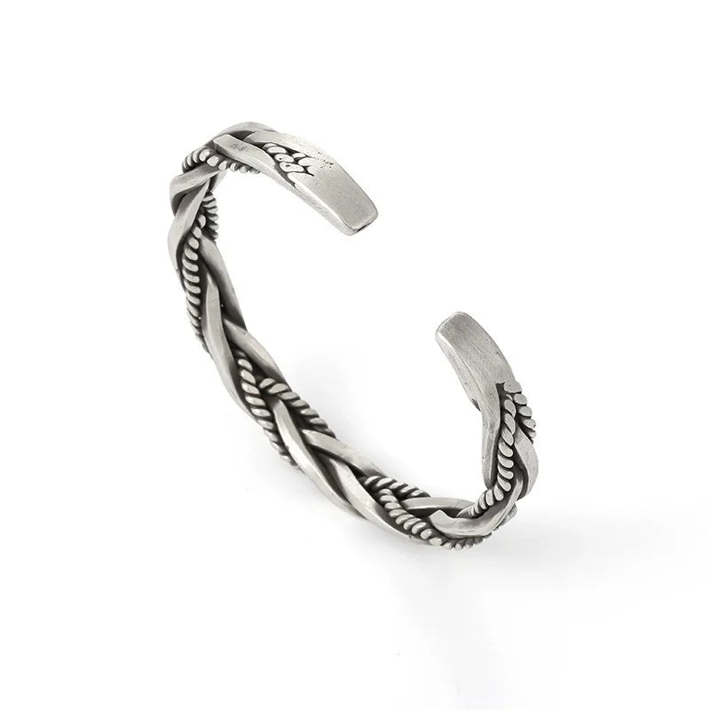 925 Sterling Silver Twisted Woven Bracelet bangle Cuff man women Retro Thai Original Handmade Exquisite Unique Opening Gift