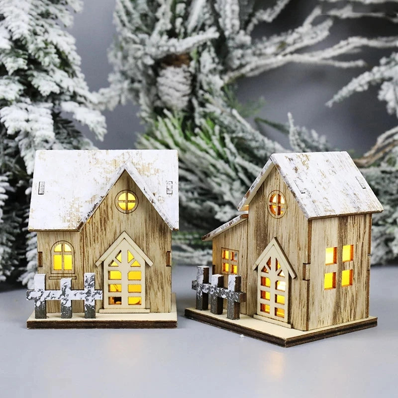 Christmas LED Light Wooden House Luminous Cabin Merry Christmas Decorations for Home DIY Xmas Tree Ornaments Kids Gift New Year