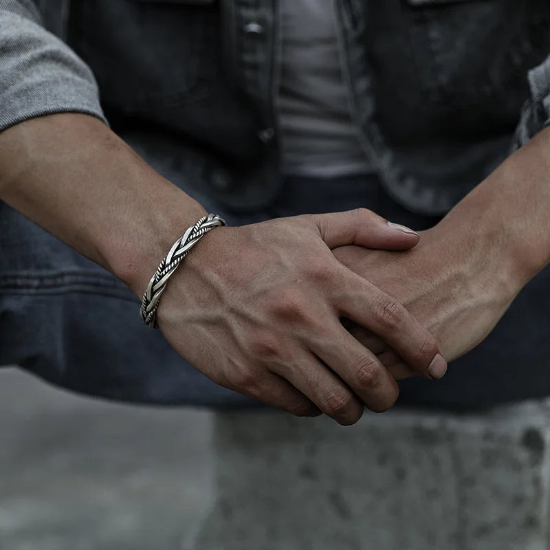 925 Sterling Silver Twisted Woven Bracelet bangle Cuff man women Retro Thai Original Handmade Exquisite Unique Opening Gift