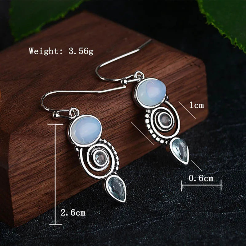 JoiasHome Vintage 925 Sterling Silver Drop Earrings For Women With Round Topaz  Gemstoes Charm Femal Wedding Party Gift