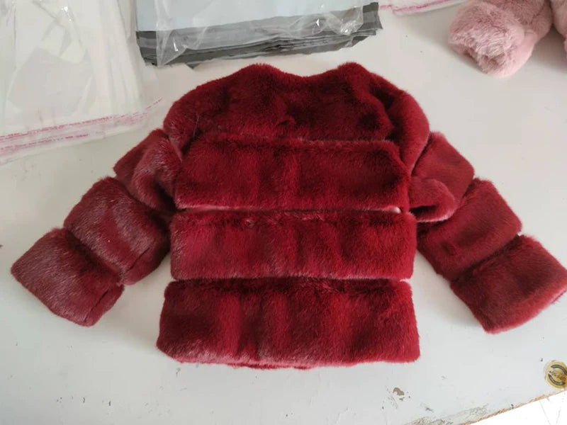 Baby Girls Faux Fur Coat Winter Children Girls Long Sleeve Christmas Jacket Warm Kids Girls Snow Coat Girls Outerwear Clothing