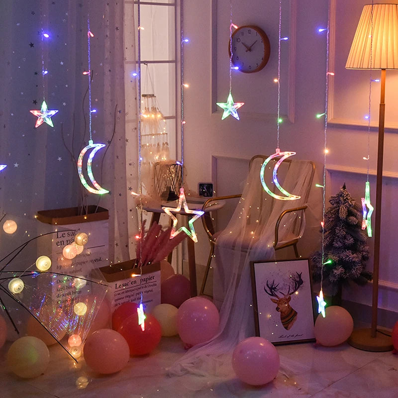 LED Star Lamp Curtain Garland Fairy String Lights Christmas Decoration Outdoor For Holiday Wedding Party 2023 New Year Decor