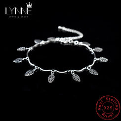 New Fashion Leaves Pendant Anklets Beach Foot Chain 925 Sterling Silver Leaf&Heart Charm Anklet Bracelet For Women Jewelry Gift