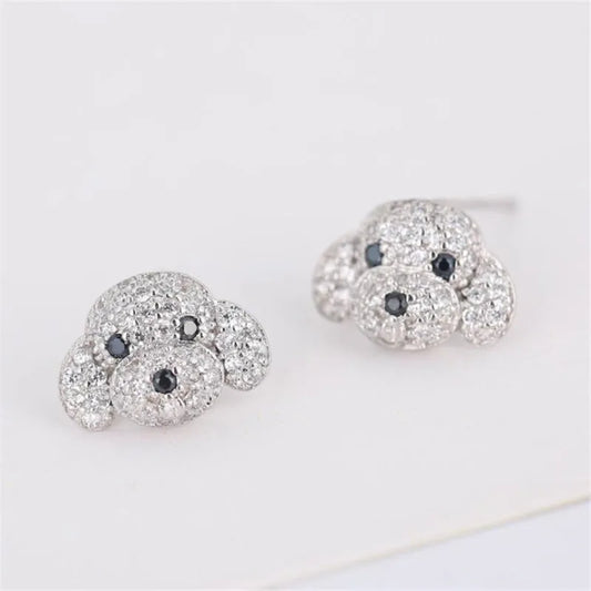 New Fashion Temperament Full Crystal Exquisite Dog 925 Sterling Silver Jewelry Personality Popular Animal Stud Earrings E107