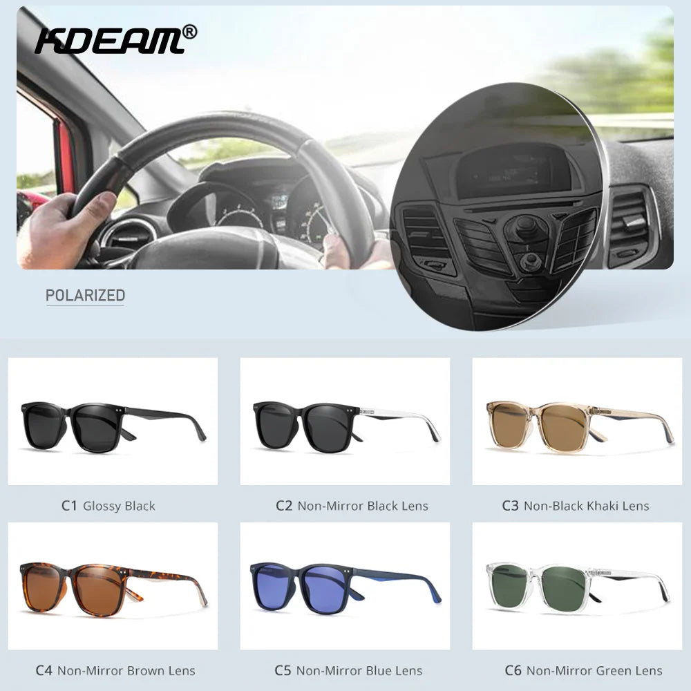 KDEAM Men's Square Sunglasses Polarized Lens TR90 Material Frame Spring Stainless Steel Hinges Fishing Sun Glasses KD393