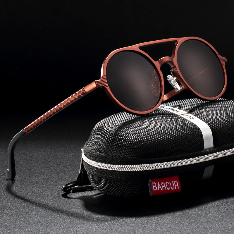 BARCUR Hot Black Goggle Male Round Sunglasses Luxury Brand Men Glasses Retro Vintage Women Sun Glasses UV400 Eyewear