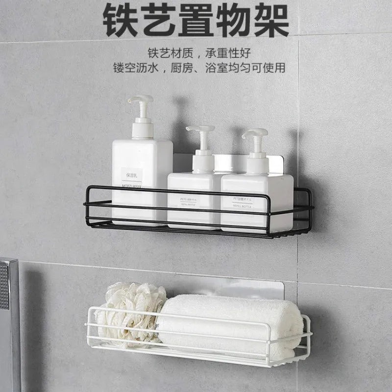 Japanese-style wrought iron bathroom shelf wall-mounted shower gel storage rack toilet free punch toiletry stand