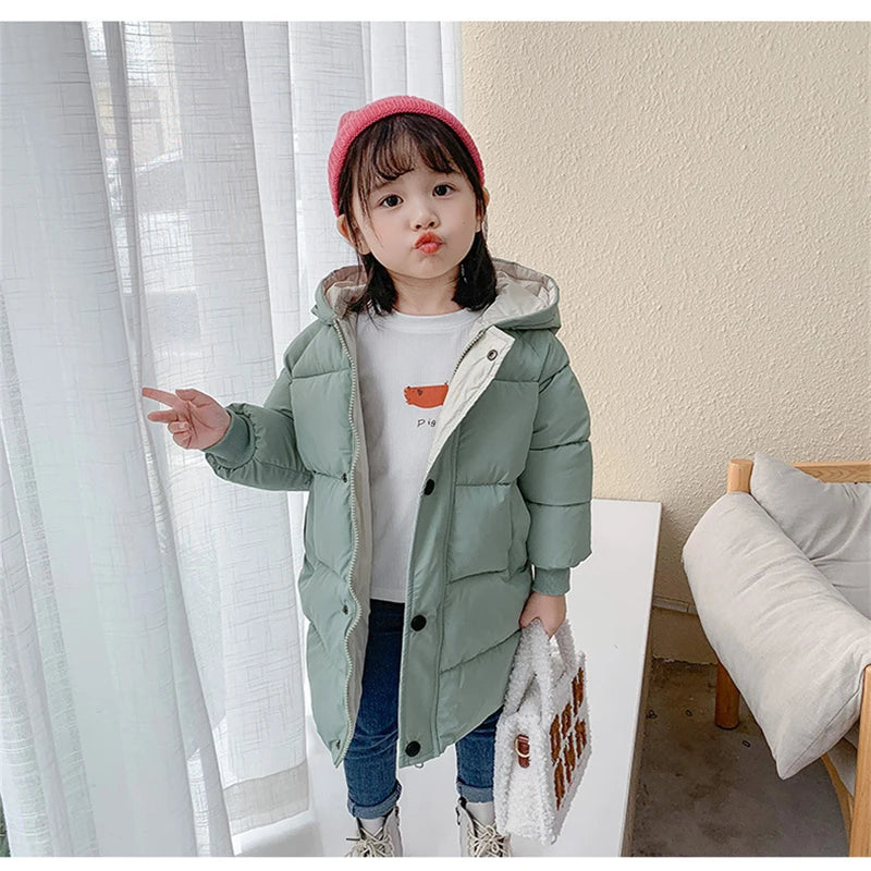 Kids Down Long Outerwear Winter Autumn Teen Cotton Clothes Boys Girls Cotton-Padded Parka Coats Big Children Thicken Warm Jacket