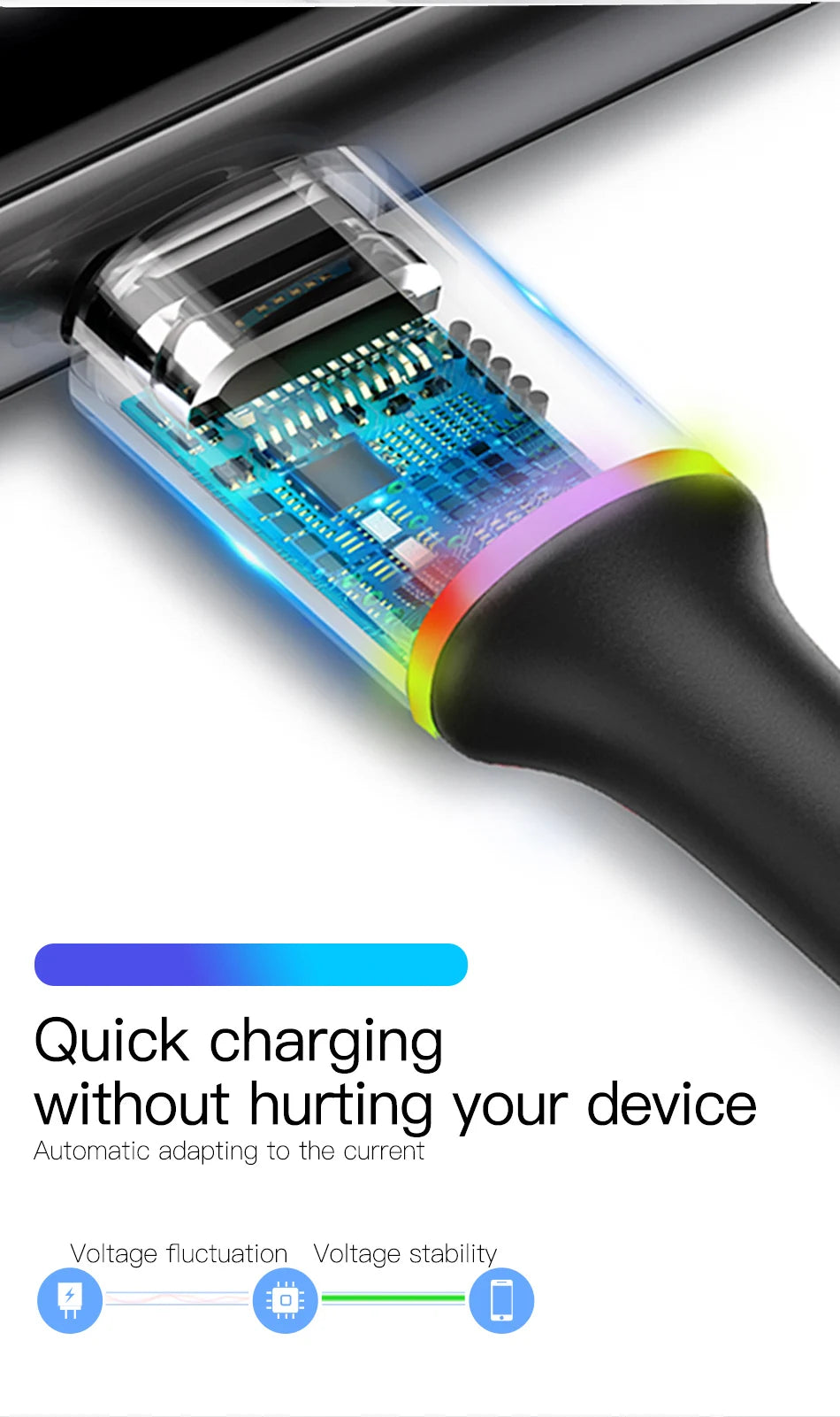 3A USB Type C Fast Charging Cable for Xiaomi, Samsung, Huawei | LED Indicator | Bulbusbow