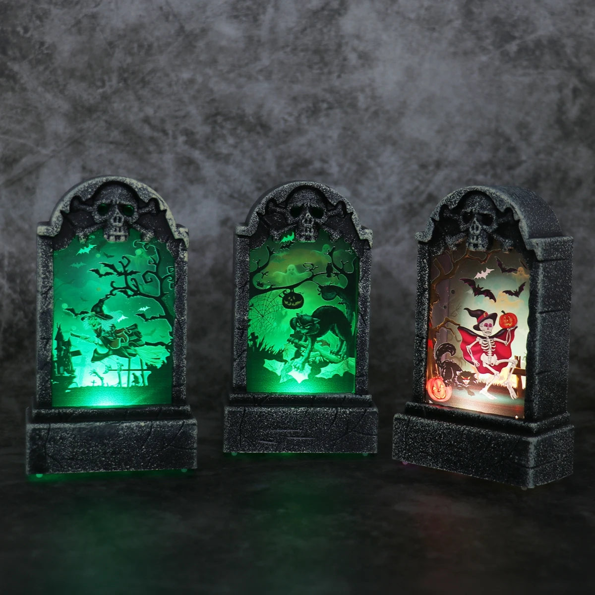 Halloween LED Tombstone Light Glowing Decoration Horror Happy Halloween Party Home Garden Decor Retro Simulation Gravestone Lamp