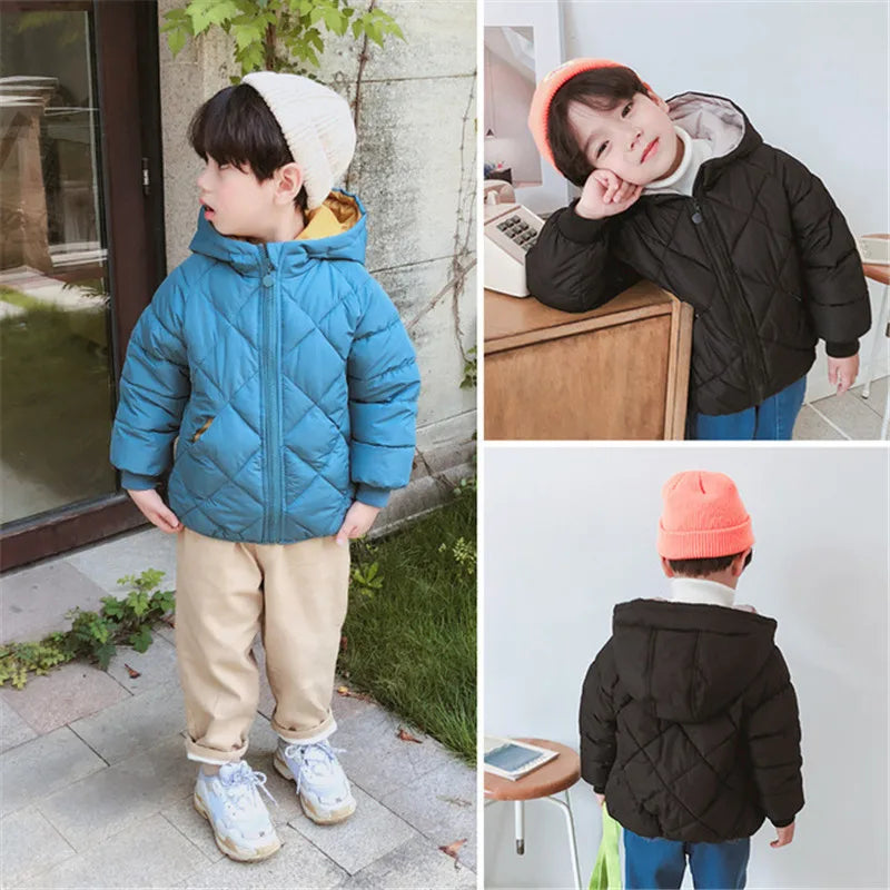 New Kids Padded Coat Boys Hooded Outerwear Girls Warm Jacket Autumn Winter Children Clothing Baby Fashion Zipper Clothing 3-8Y