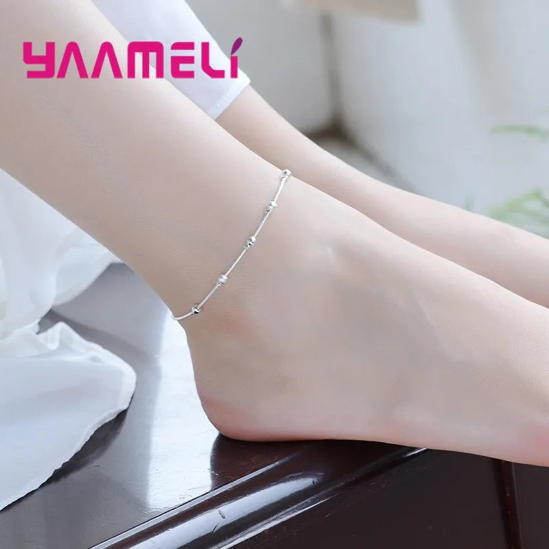 Trendy Women Foot Chains Adjustable Mujer Charm 925 Sterling Silver Color Anklets Bohemia Jewelry Summer Holiday Design