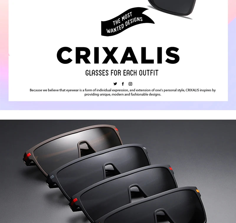 CRIXALIS Fashion Polarized Sunglasses For Men Square Oversized Anti Glare Driver Mirror Sun Glasses Women UV400 Goggles Male