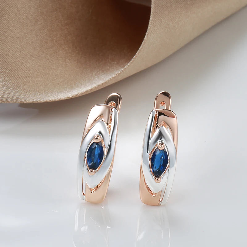 Kinel Luxury Blue Stone Earrings Ring Sets 585 Rose Gold Mixed Silver Natural Zircon Accessories Trendy Women Wedding Jewelry