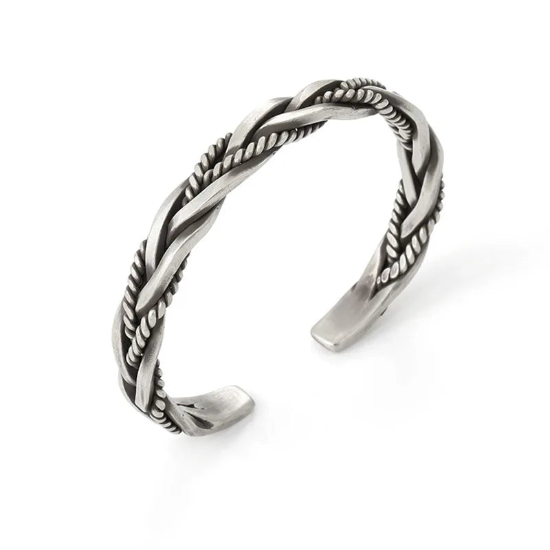 925 Sterling Silver Twisted Woven Bracelet bangle Cuff man women Retro Thai Original Handmade Exquisite Unique Opening Gift