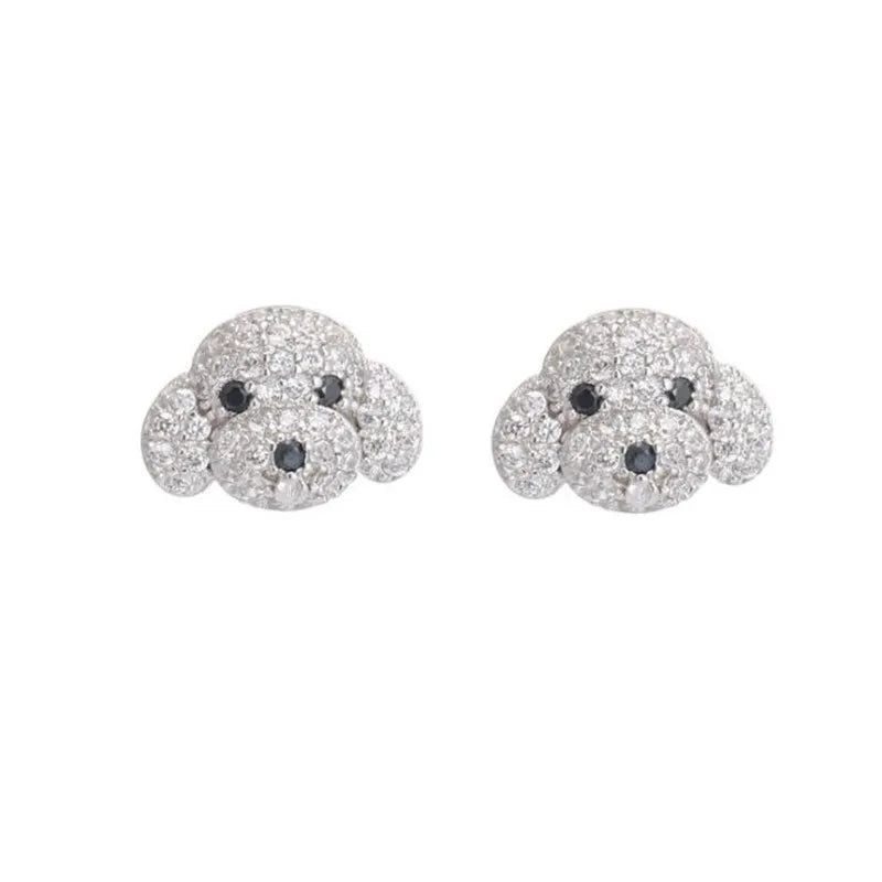 New Fashion Temperament Full Crystal Exquisite Dog 925 Sterling Silver Jewelry Personality Popular Animal Stud Earrings E107