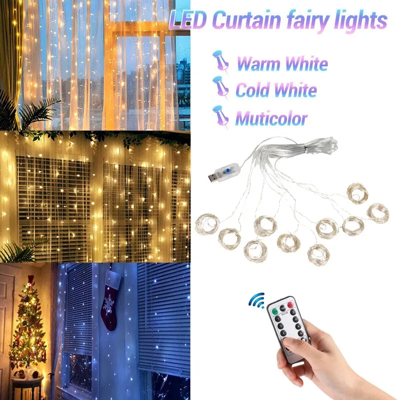 Christmas Lights Curtain Garland Merry Christmas Decorations For Home Christmas Ornaments Xmas Gifts Navidad 2025 New Year Decor