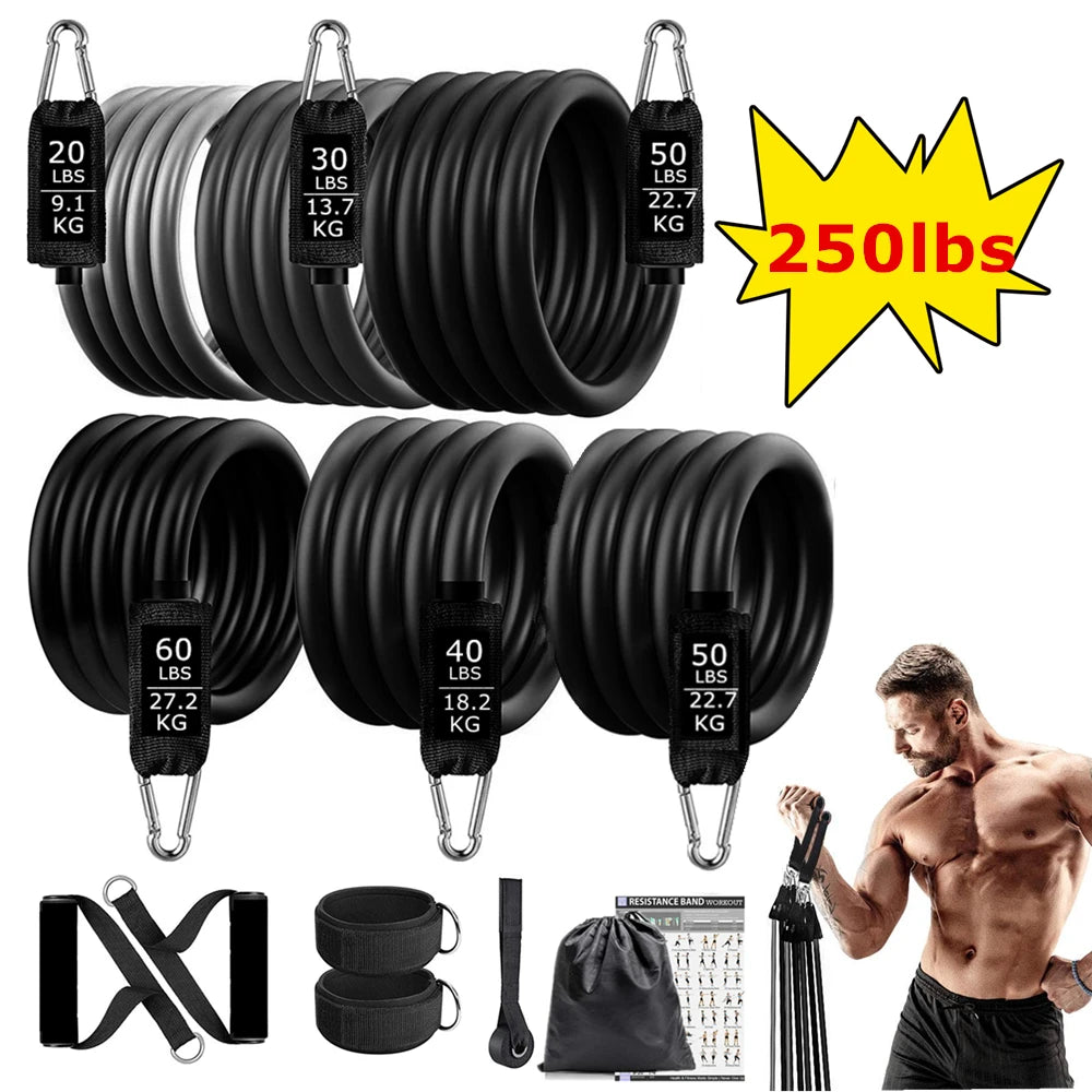 Workout Bar Fitness Resistance Bands Set Pilates Yoga Pull Rope Exercise Training Expander Gym Equipment for Home Bodybuilding