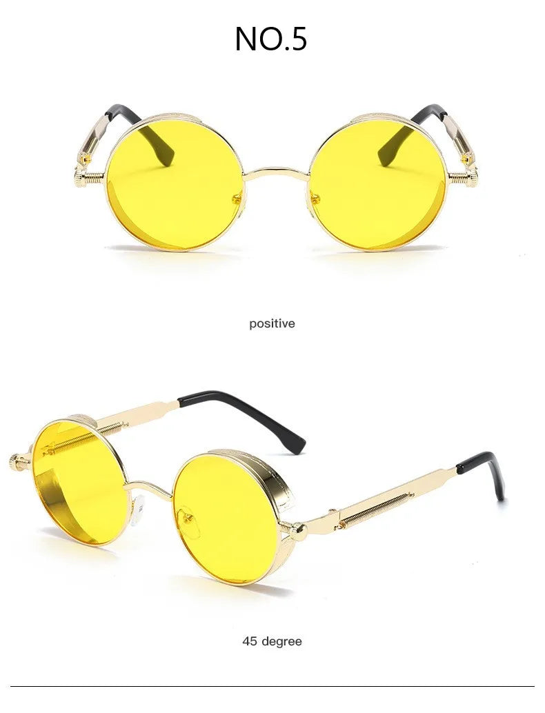 Metal Steampunk Sunglasses Men Women Fashion Round Glasses Brand Designer Vintage Sun Glasses High Quality Oculos de sol 2021