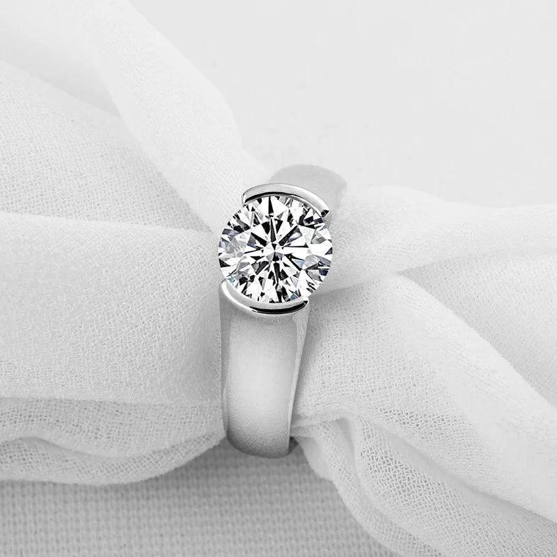 Anziw Real 925 Silver 2 Carat Moissanite Wedding Ring For Women Solitaire Promise Finger Ring Certified Jewelry 18K Gold Plated