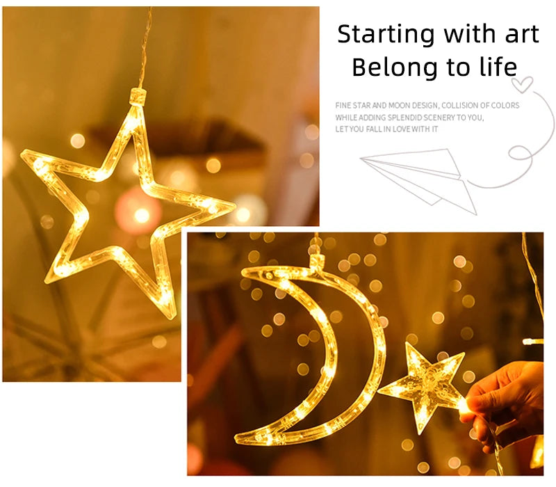 LED Star Lamp Curtain Garland Fairy String Lights Christmas Decoration Outdoor For Holiday Wedding Party 2023 New Year Decor