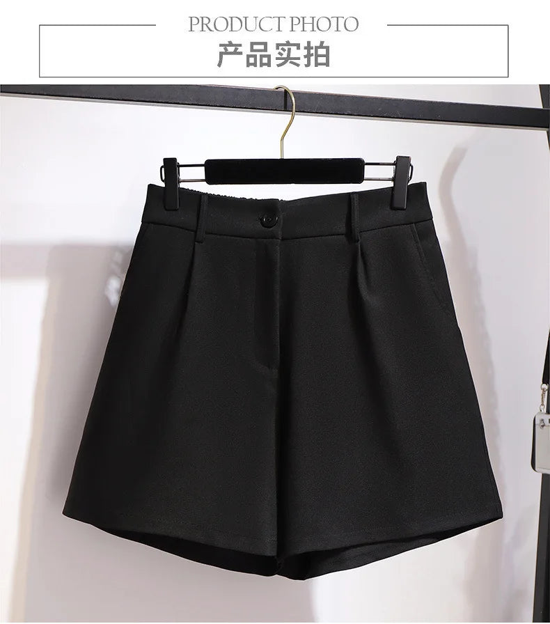 150Kg Plus Size Women's Summer Casual High-Waisted Wide-Leg Shorts 5XL 6XL 7XL 8XL 9XL Thin A-Line Shorts Black