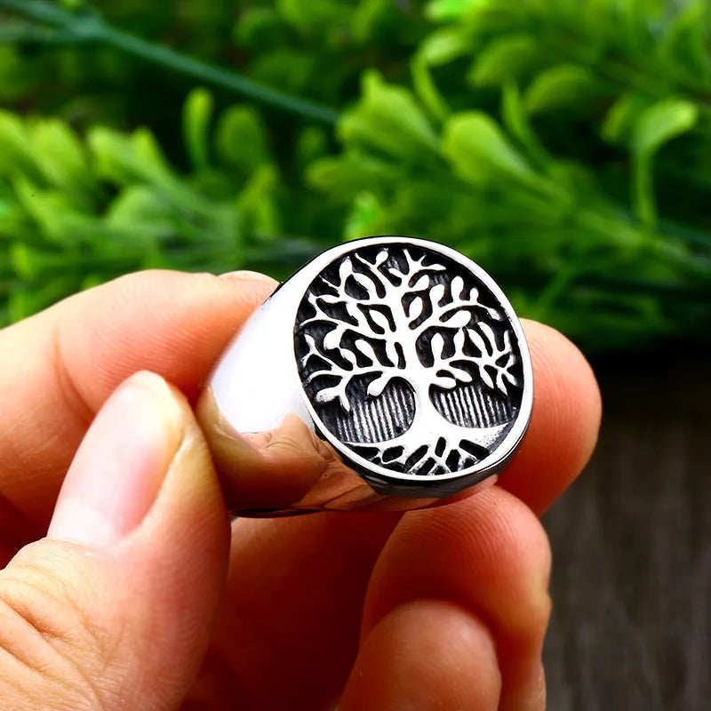 Bulbusbow Tree of Life Viking Ring in 316L Stainless Steel – Unisex Amulet Jewelry