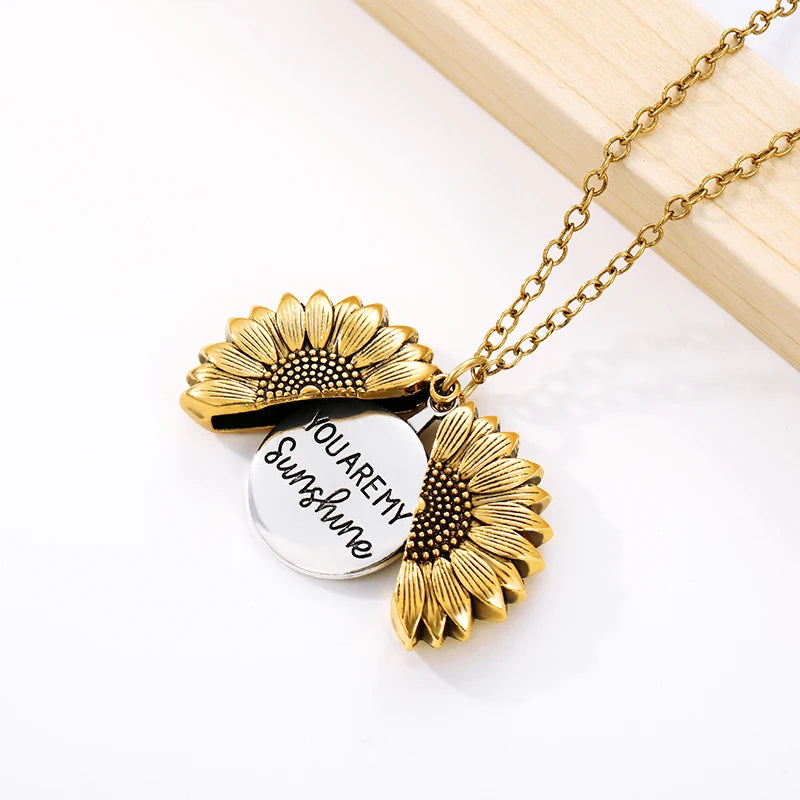 You Are My Sunshine Necklaces For Women Men Lover Gold Color Sunflower Necklace Pendant Jewelry Birthday Gift For Girlfriend Mom