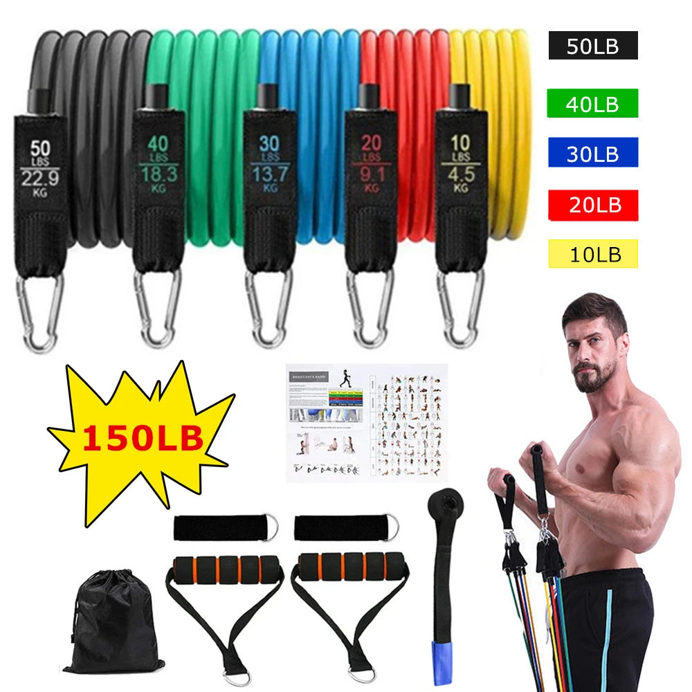 Workout Bar Fitness Resistance Bands Set Pilates Yoga Pull Rope Exercise Training Expander Gym Equipment for Home Bodybuilding