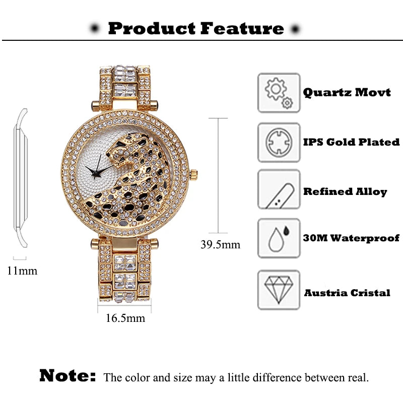 MISSFOX Women Quartz Watch Fashion Bling Casual Ladies Watch Female Quartz Gold Watch Crystal Diamond Leopard For Women Clock