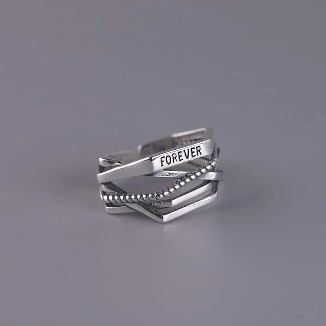 100% Genuine 925 Sterling Silver Line Winding Shape Forever letter Open Rings For Women Creative Design Lady Fine Jewelry Gifts