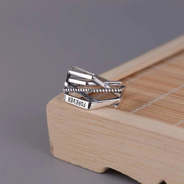 100% Genuine 925 Sterling Silver Line Winding Shape Forever letter Open Rings For Women Creative Design Lady Fine Jewelry Gifts