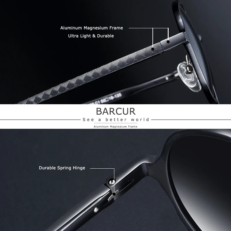 BARCUR Hot Black Goggle Male Round Sunglasses Luxury Brand Men Glasses Retro Vintage Women Sun Glasses UV400 Eyewear