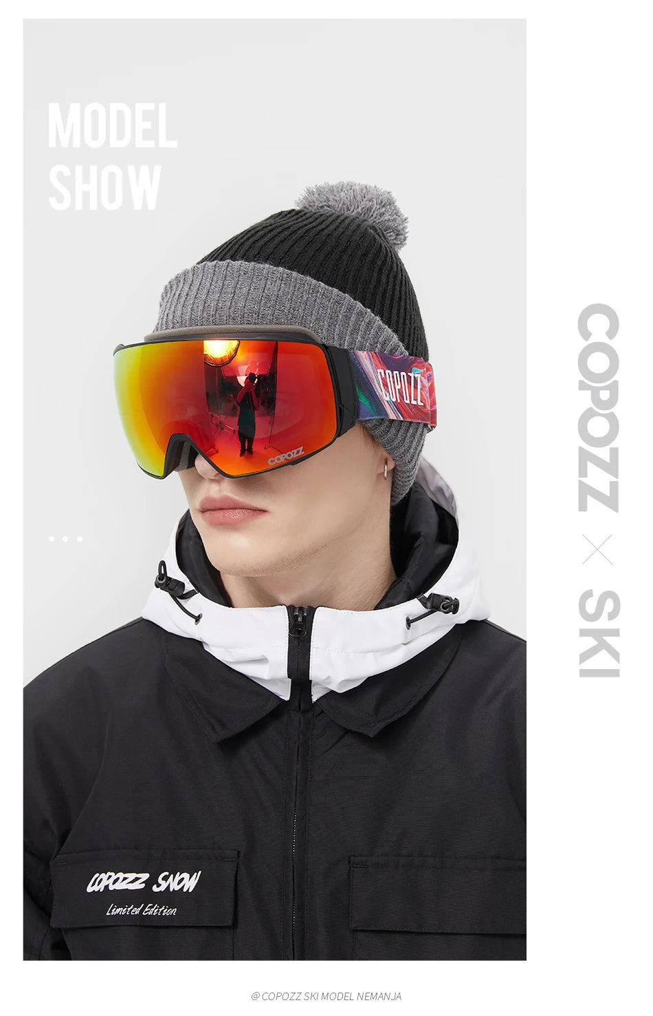 Copozz Magnetic Polarized Ski Goggles Anti-Fog Winter Double-Layers UV400 Protection Men Ski Glasses Eyewear with Lens Case Set