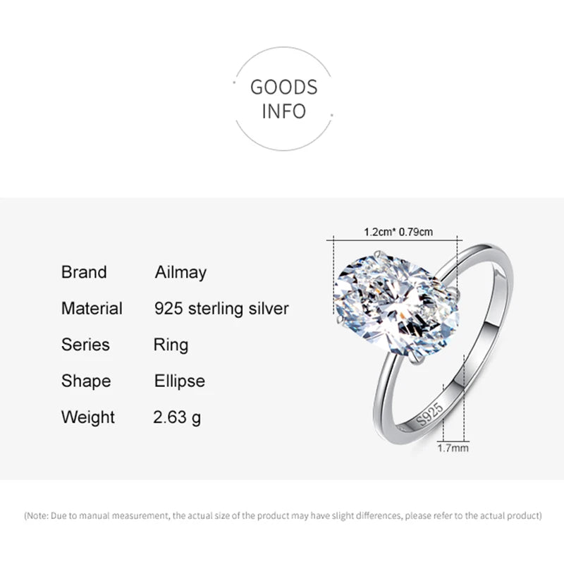 Ailmay 3CT Wedding Ring 925 Sterling Silver Oval Clear Zirconia Engagement Rings For Women Fine Jewelry Valentine's Day GIFT