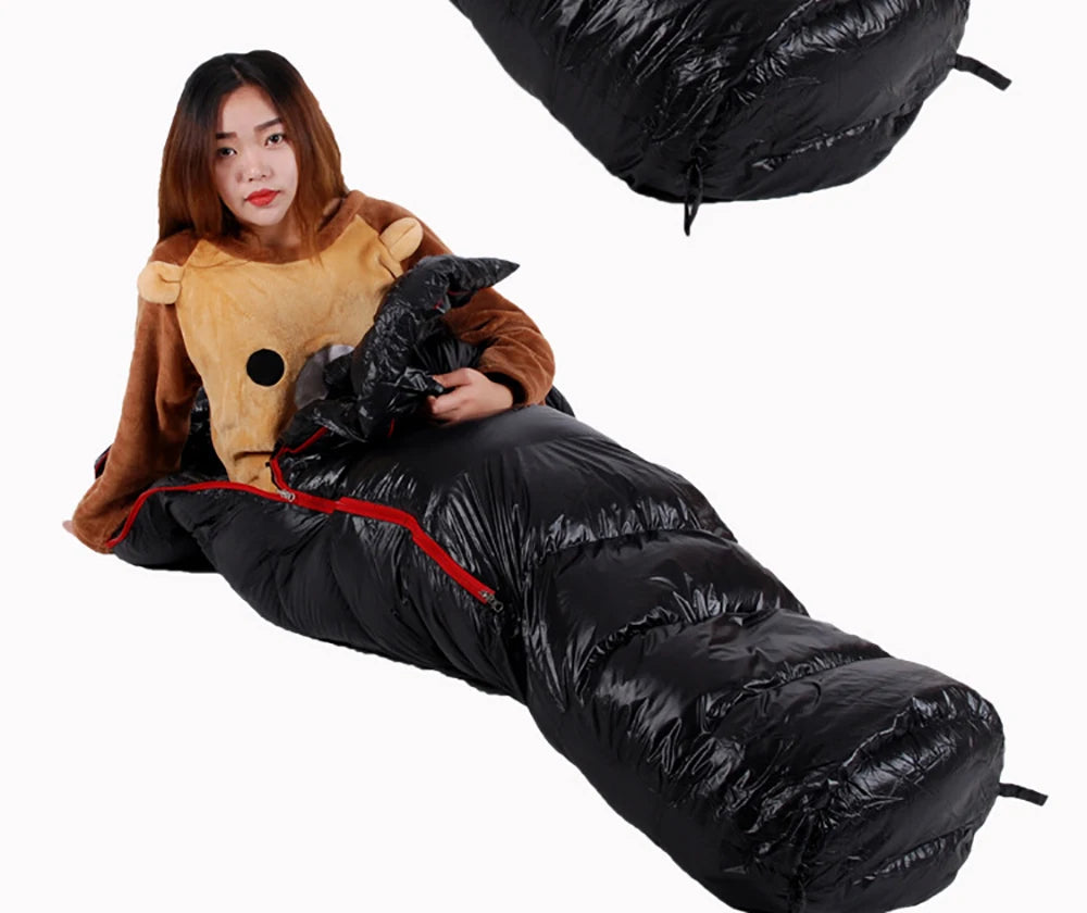 Very Warm White Goose Down Filled Adult Mummy Style Sleeping Bag Fit for Winter Thermal 4 Kinds of Thickness Travel Camping