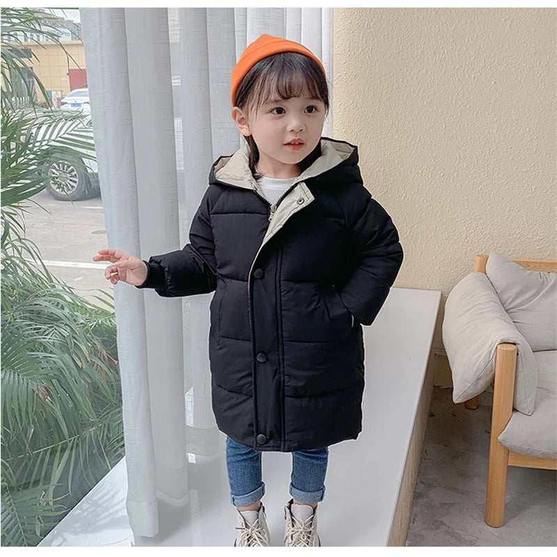 Kids Down Long Outerwear Winter Autumn Teen Cotton Clothes Boys Girls Cotton-Padded Parka Coats Big Children Thicken Warm Jacket