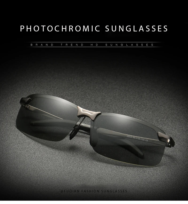 FUQIAN Photochromic Sunglasses Men Women Vintage Metal Polarized Sun Glasses For Male Night Vision Driving Sunglass