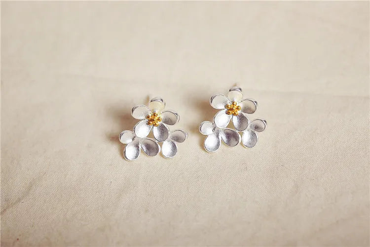 Real 925 Sterling Silver Daisy Flower Earrings for Women Girls Gift Hot Fashion sterling-silver-jewelry Women Earrings