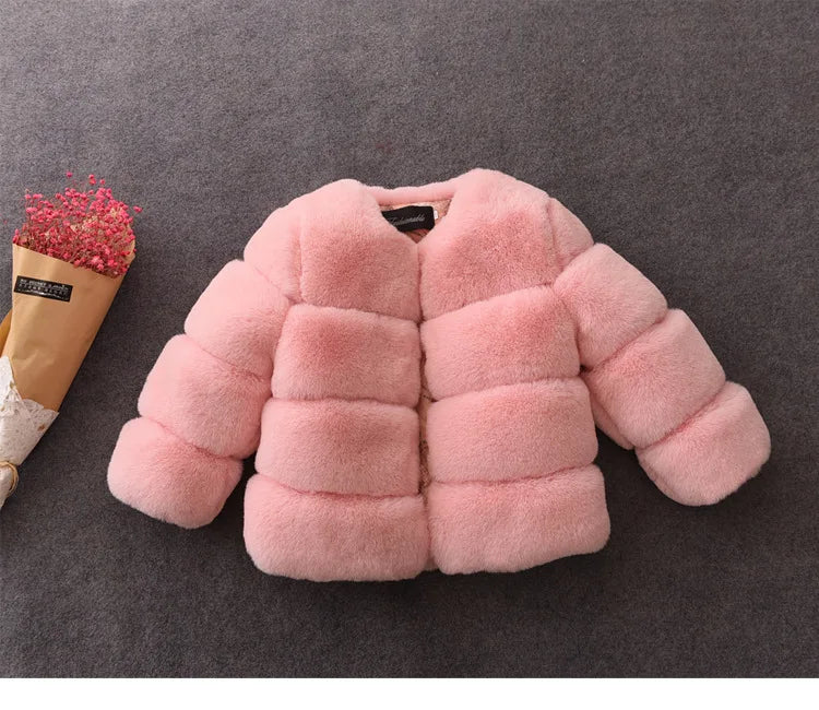 Baby Girls Faux Fur Coat Winter Children Girls Long Sleeve Christmas Jacket Warm Kids Girls Snow Coat Girls Outerwear Clothing