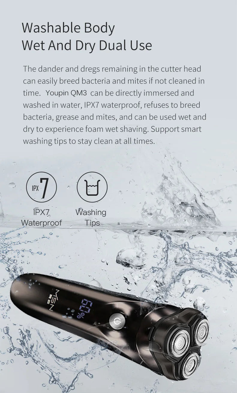 Electric Shaver for men's electric shaver Smart razor for Beard timmer IPX7 waterproof Wet And Dry shaving machine Men Shaver